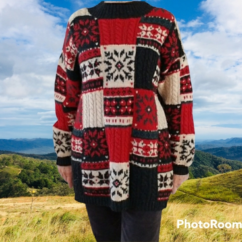 VTG Prides Landing Women WOOL Winter, Snowflake KNIT Patchwork Sweater - Picture 3 of 14